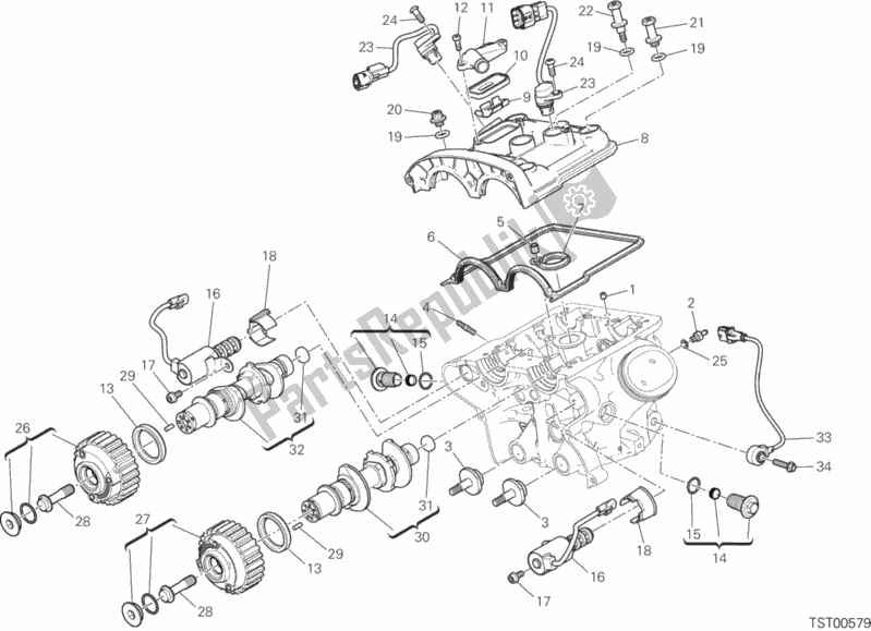 All parts for the Vertical Cylinder Head - Timing of the Ducati Multistrada 1200 ABS Brasil 2017